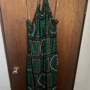 Green and Black Geometric Pattern Dress